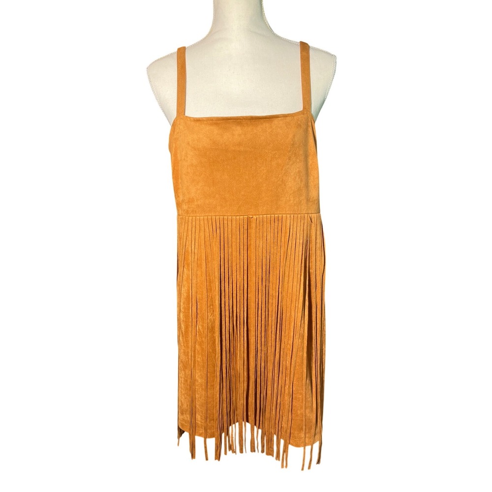 Rockin G Womens XL Faux Suede Fringe Mini Dress Cognac Orange Western Boho XL